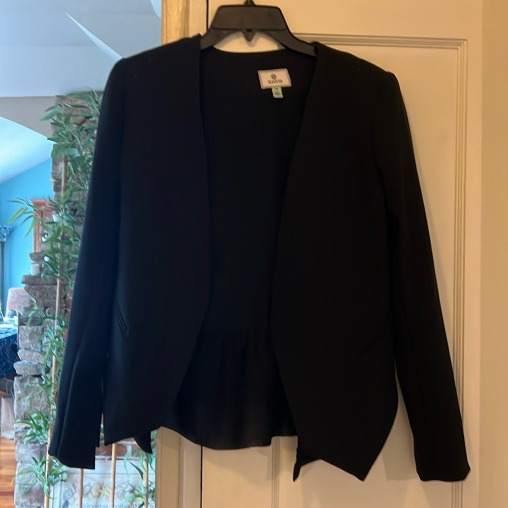 Feminine Black blazer with fun chiffon detail on back